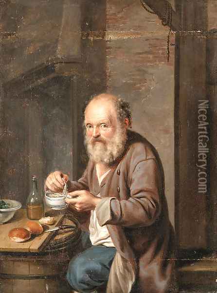 A seated Peasant eating a Meal Oil Painting - German School