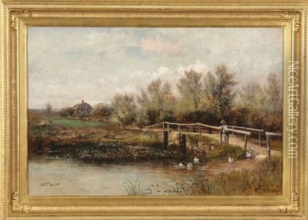 Landscape With Figure On Bridge Oil Painting - Robert Ward Van Boskerck