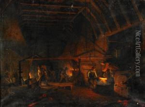 Interior Fran En Stangjarnssmedja Oil Painting - Josef Wilhelm Wallander