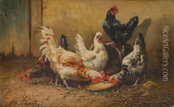 Coq Et Poules Picorant Oil Painting - Paul Schouten