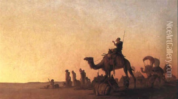 Beduinkaravan I Kv,llsljus Oil Painting - Henrik August Ankarcrona