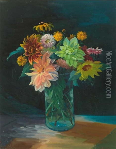Blumenstraus In Glaserner Vase Oil Painting - Stephanie Hollenstein