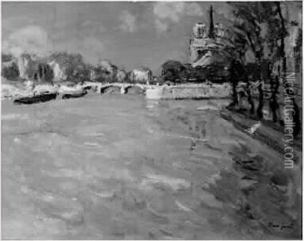 La Seine Devant Notre-dame Oil Painting - Max Jacob