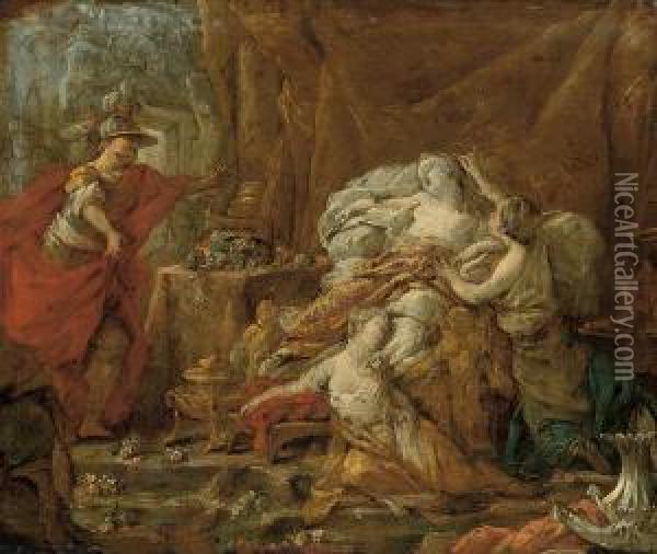 The Death Of Cleopatra; A Sketch Oil Painting - Jean-baptiste Deshays