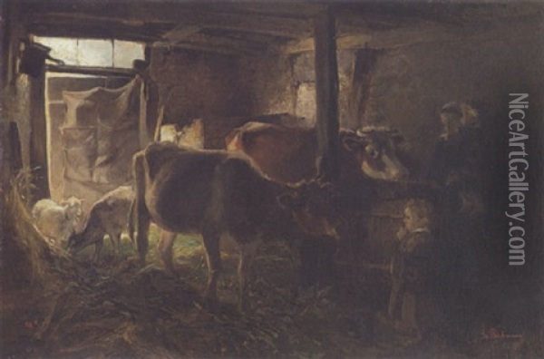 Im Stall Oil Painting - Gregor von Bochmann the Elder