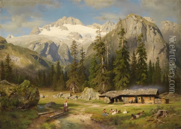 Eine Almwirtschaft Oil Painting - August Wilhelm Leu