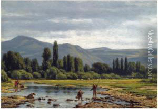 Crossing The River Oil Painting - Jacob Jan van der Maaten