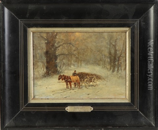 Wood Cart In Winter Oil Painting - William Henry Lippincott