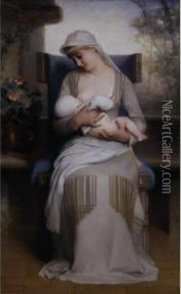 Young Mother Feeding Her Baby Oil Painting - Emile Levy