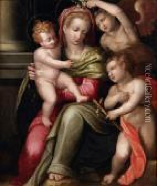 Vierge A L'enfant Avec Saint Jean Baptiste Oil Painting - Giovan Battista Naldini
