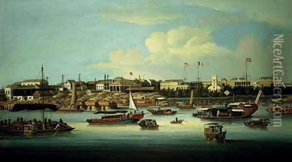 A View of the Hongs Oil Painting - George Chinnery