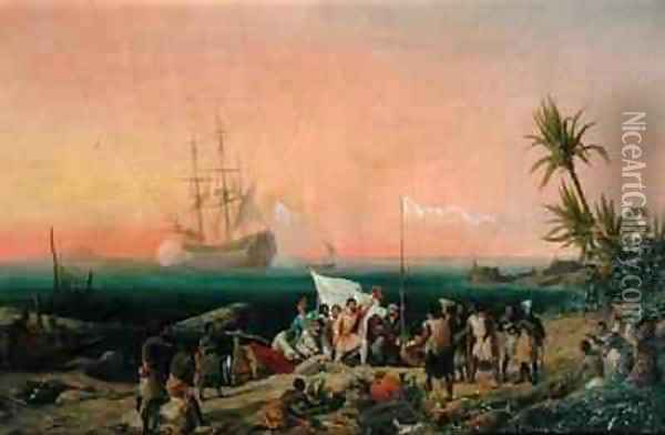 Jean de Bethencourt Norman Navigator discovering the island of Lanzarote in 1402 Oil Painting - Ambroise-Louis Garneray