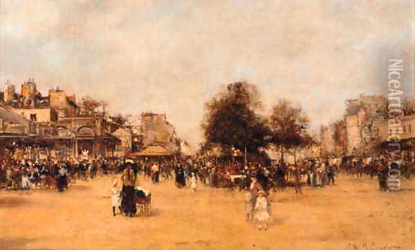 A Parisian boulevard Oil Painting - Maurice Lenoir