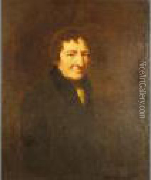 Portrait Of A Gentleman Wearing A Brown Coat With Black Collar Oil Painting - Sir Henry Raeburn