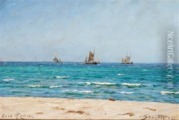 Sailing Ships At Sea, Skagen Oil Painting - Carl Ludvig Thilson Locher