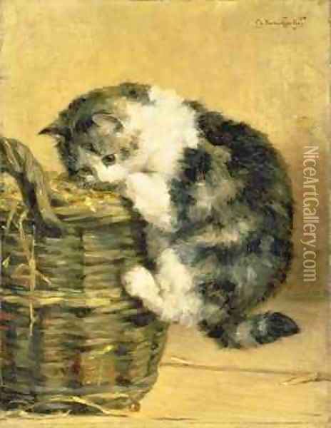 Cat with a Basket Oil Painting - Charles van den Eycken