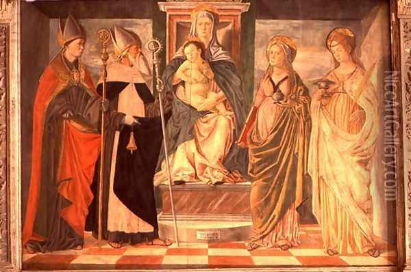Madonna and Child with Saints Sebastian and Roch Oil Painting - da Treviso the Elder Girolamo