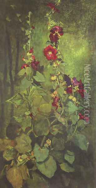 Agathon to Erosanthe, votive wreath Oil Painting - John La Farge