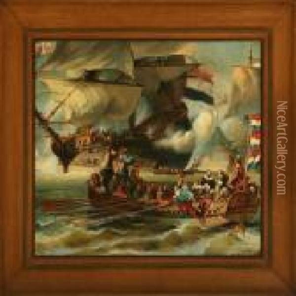 Naval Battle Oil Painting - Eugene Isabey