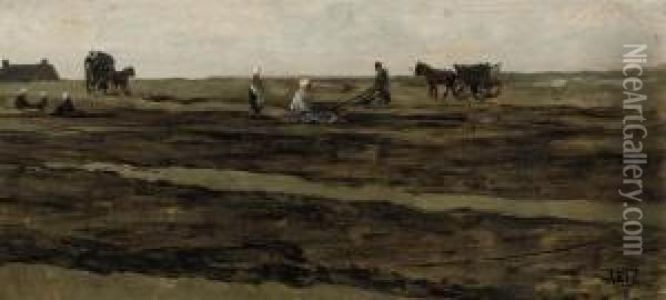 Net Mending In The Dunes Oil Painting - David Adolf Constant Artz