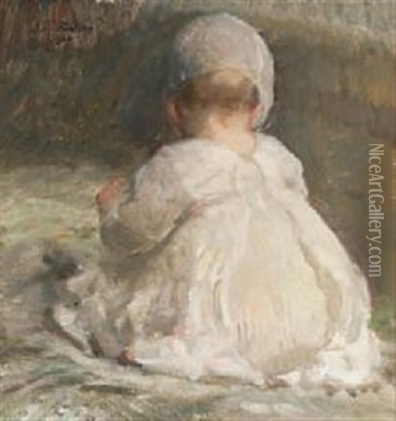 A Little Girl Sitting With Back Turned Oil Painting - Julius Paulsen