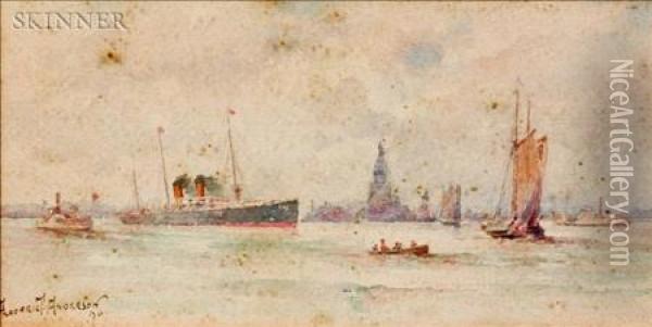 New York Harbor Oil Painting - Frederic Tanqueray Anderson
