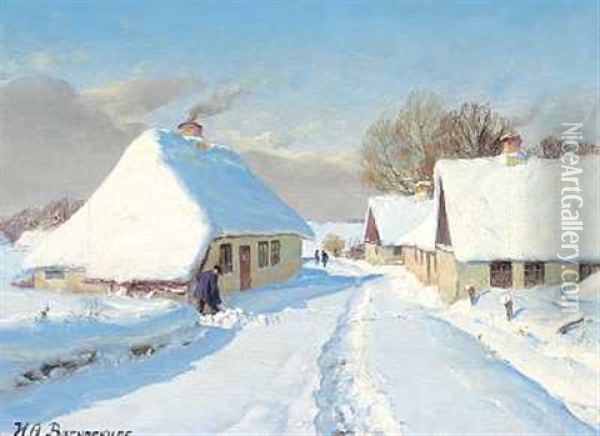 Landsby I Sne Oil Painting - Hans Andersen Brendekilde