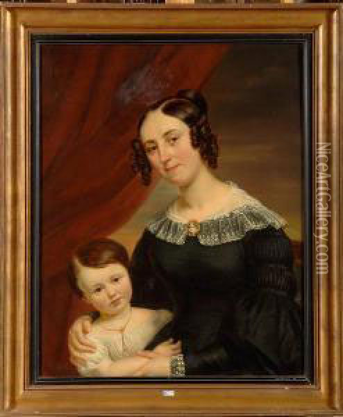 Portrait De Therese Beyaert Et De Sa Fille Elvina Oil Painting - Charles Picque