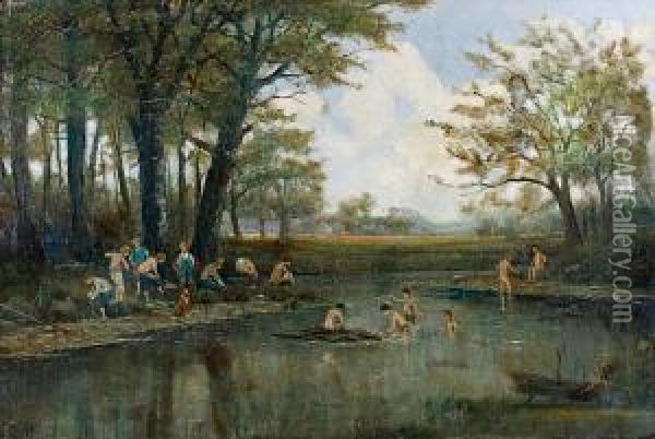 Boys Swimming, Wiltse Creek, Athens,ontario Oil Painting - Crawford Slack