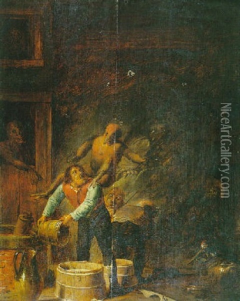Songes Fantastiques Dans Une Taverne Oil Painting - David Ryckaert III