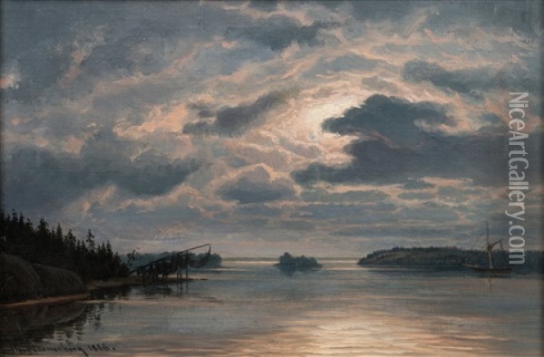 Moonlight In Archipelago Oil Painting - Thorsten Waenerberg
