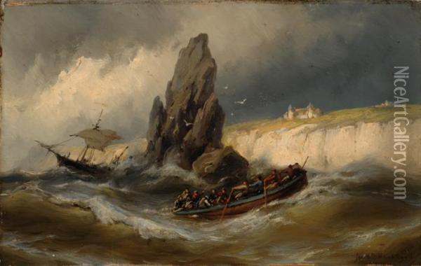 Shipwreck On The Englishshore Oil Painting - Johannes Hermann Barend Koekkoek