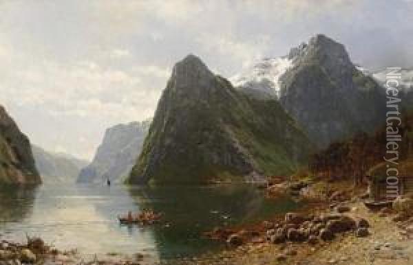By The Norwegian Fjord Oil Painting - Anders Monsen Askevold