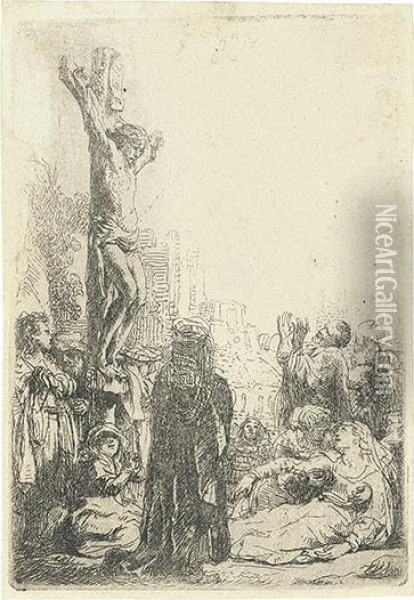 The Crucifixion: Small Plate. Oil Painting - Rembrandt Van Rijn