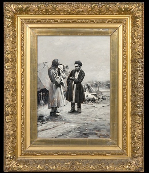 Carpet Sellers Oil Painting - Michael Gorstkin-Wywiorski