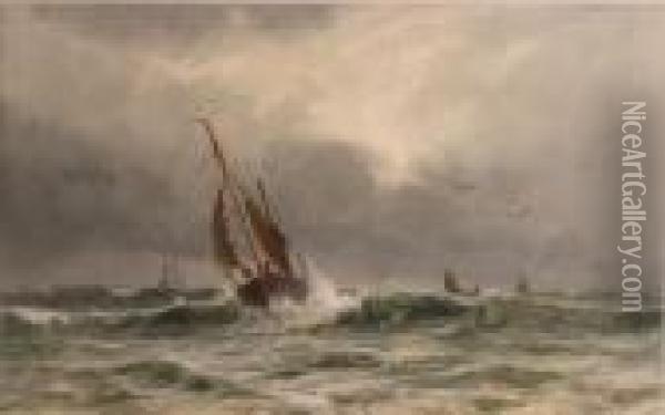 A Gale In Theoffing Oil Painting - Ernest Stuart