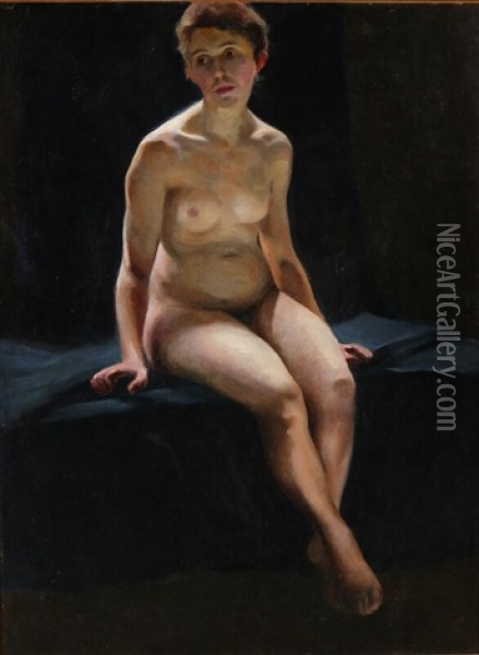 Study Of A Seated Female Nude Oil Painting - Emil Axel Krause