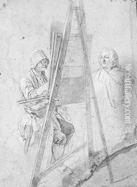 A pastellist drawing the portrait of a seated gentleman Oil Painting - French School