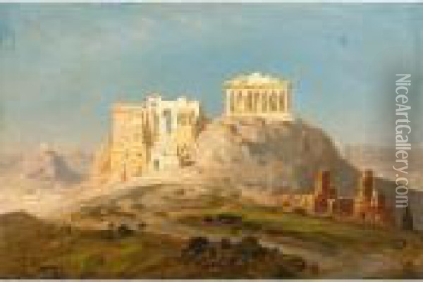 View Of The Akropolis, Athens Oil Painting - Ernst Carl Eugen Koerner