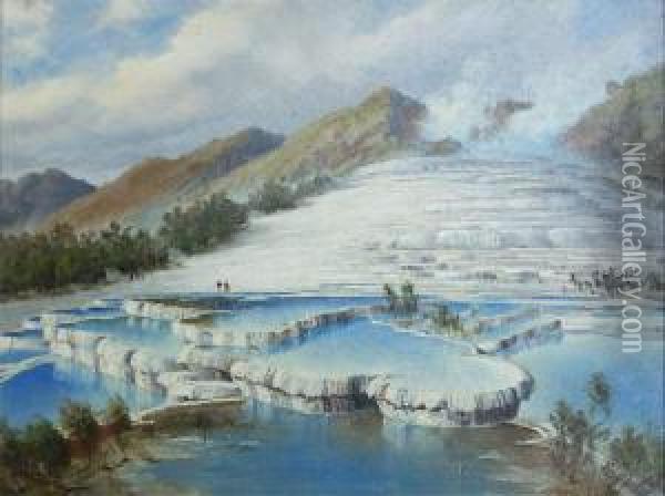 White Terraces, Rotomahana Oil Painting - Charles Blomfield