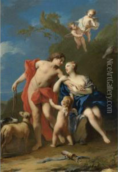 Venus And Adonis Oil Painting - Jacopo (Giacomo) Amigoni