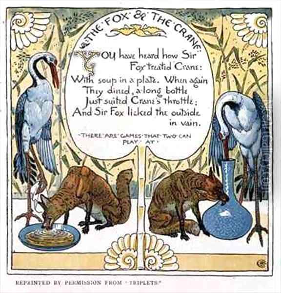 The Fox and The Crane Oil Painting - Walter Crane
