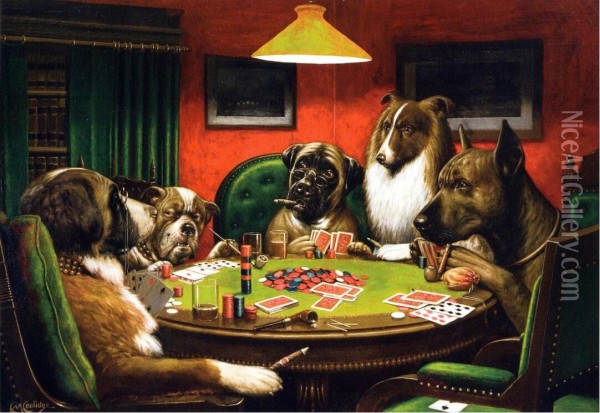 Dogs Playing Poker Oil Painting - Cassius Marcellus Coolidge