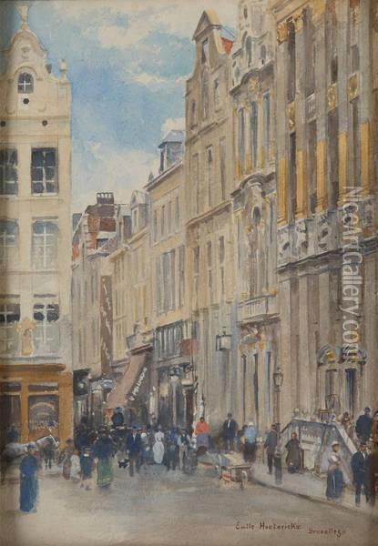 Vue De La Grand Place De Bruxelles Animee Oil Painting - Emile Hoeterickx