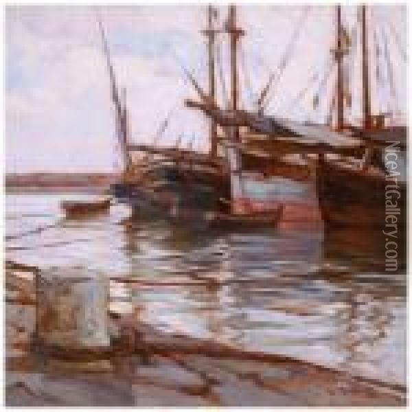 Barche Da Pesca All'ormeggio Anni '10 Oil Painting - Renuccio Renucci