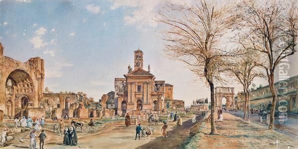 Forum Romanum Mit Der Kirche Santa Francesca Romana Oil Painting - Rudolf Ritter von Alt