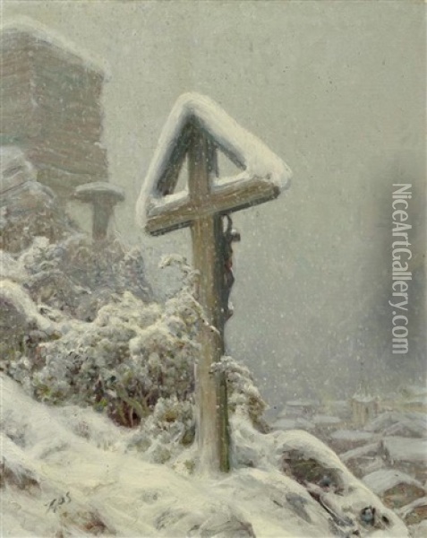 Verschneite Berglandschaft Oil Painting - Albert Henri John Gos