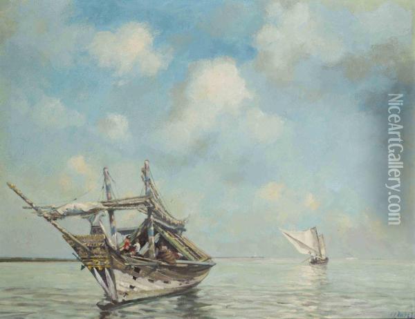 Junks Before The Coast Oil Painting - Carel Lodewijk, Dake Jr.