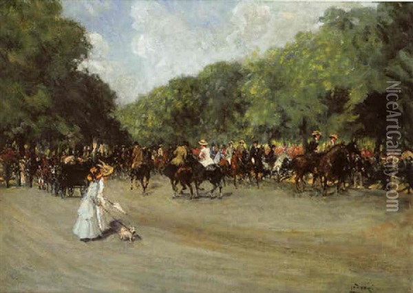Morning Ride, Hyde Park Oil Painting - Albert Ludovici Jr.