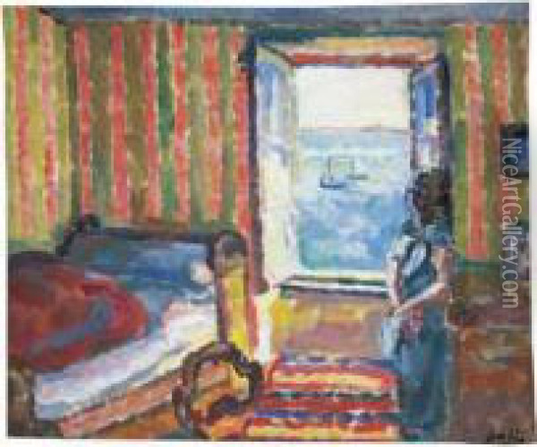 Huile Sur Toile, Signee En Bas A Droite, Interieur, [1925] ; 43,5 X 53 Cm. Oil Painting - Eugene Dabit